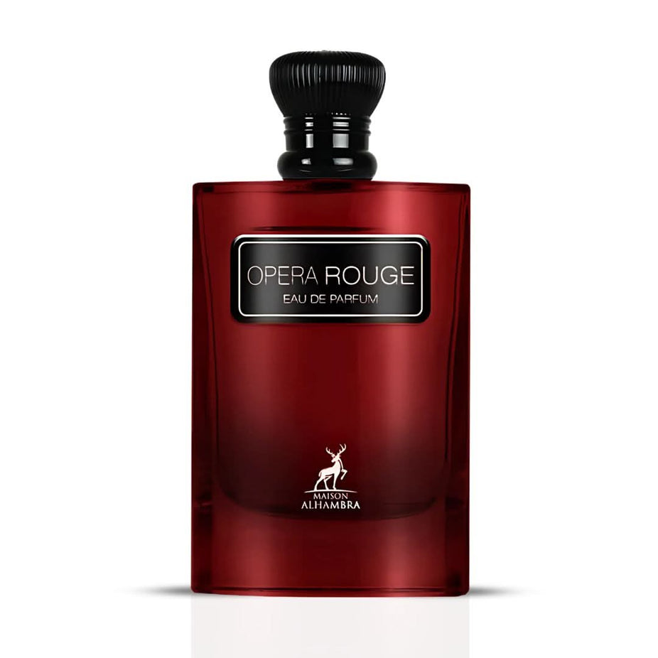 Maison Alhambra Opera Rouge Eau de Parfum spray 100ml bottle, elegant packaging with floral and fruity fragrance accents.