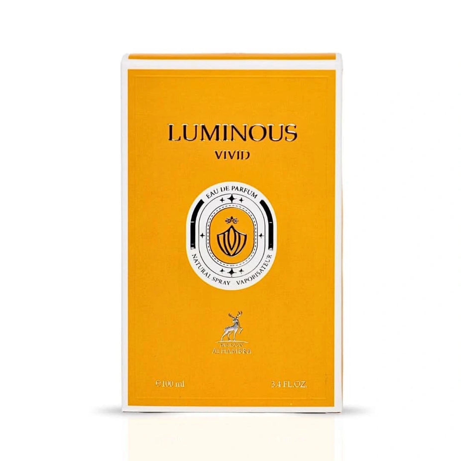 Maison Alhambra Luminous Vivid Eau de Parfum spray 100ml with elegant bottle and vibrant packaging, showcasing the fragrance design.