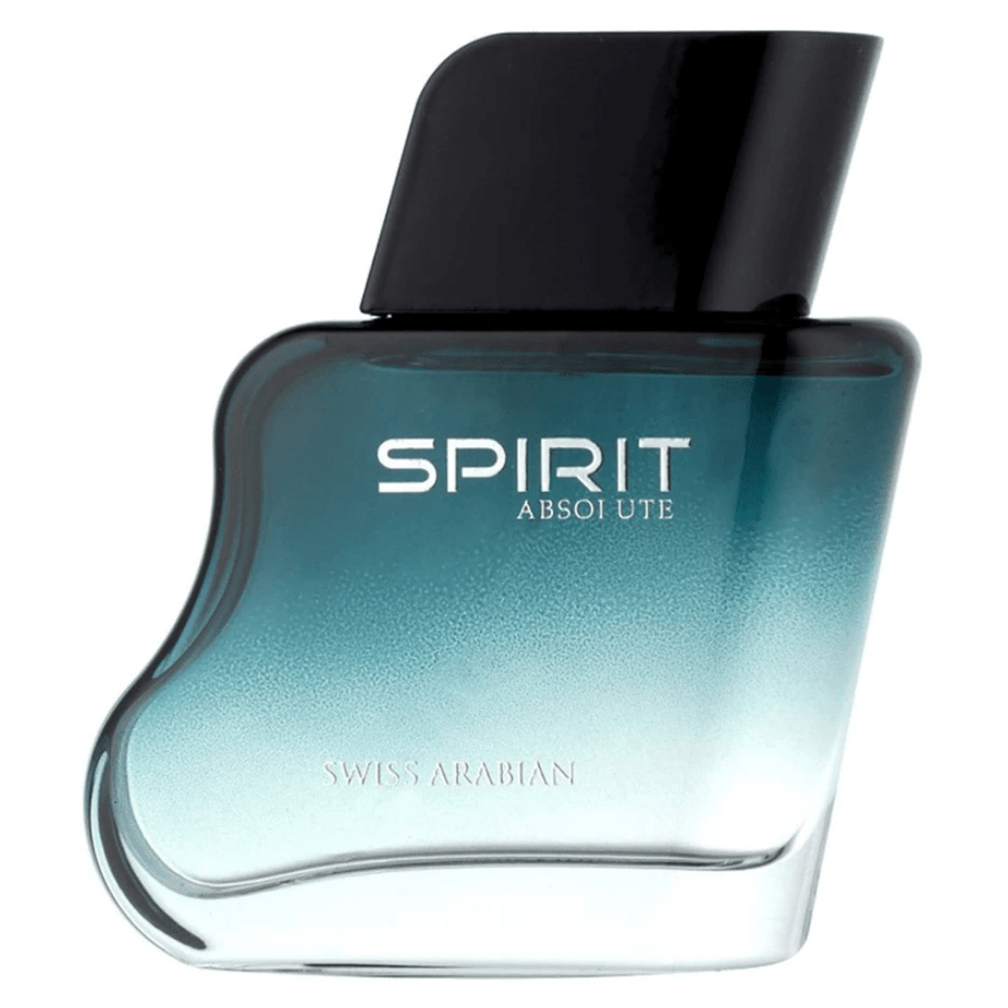 Swiss Arabian Spirit Absolute for Men Eau De Parfum 100ml bottle, sleek design, showcasing the elegant fragrance packaging.