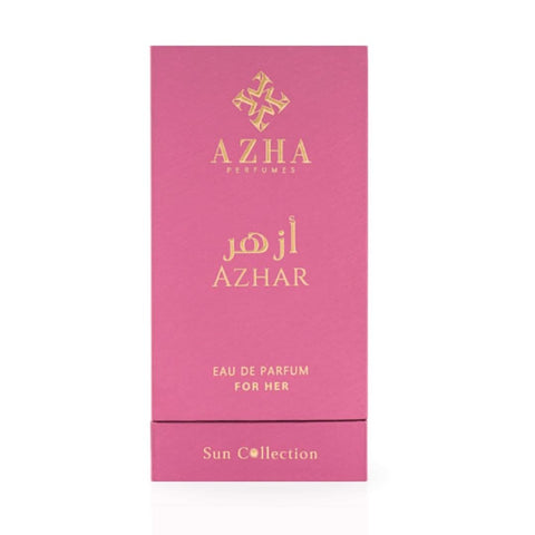 Azhar For Her Eau De Parfum 100ml bottle by Azha, elegant glass bottle with floral design and decorative cap.