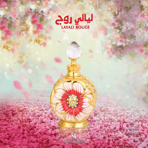 Layali Rouge for Women Perfume Oil-15ML by Swiss Arabian (VELVET POUCH BOTTLE) - Intense oud