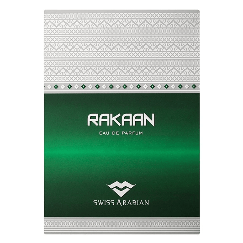 Swiss Arabian Rakaan for Men EDP 50 ML, a sleek perfume bottle showcasing masculine luxury and elegant design.