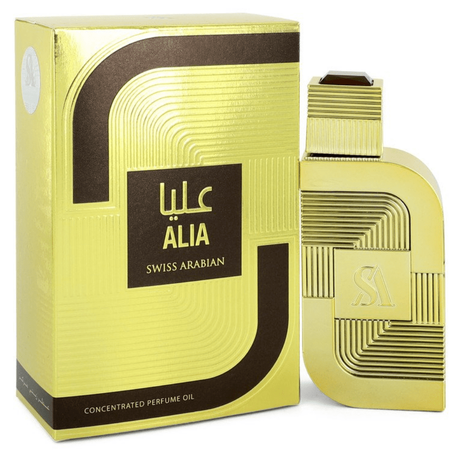 Swiss Arabian Alia for Women perfume oil in a 15ml bottle, showcasing elegant packaging and the concentrated perfume oil.