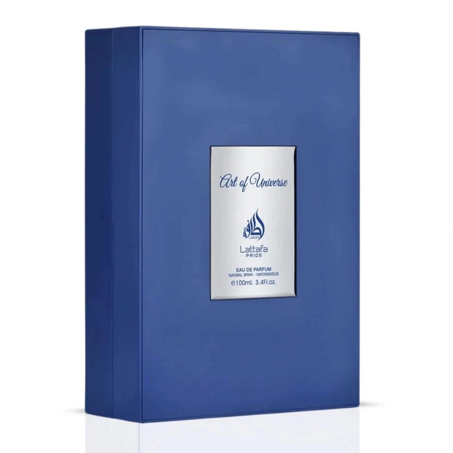 Lattafa Art of Universe Eau de Parfum spray 100ml bottle, elegant packaging, showcasing the luxurious perfume design.