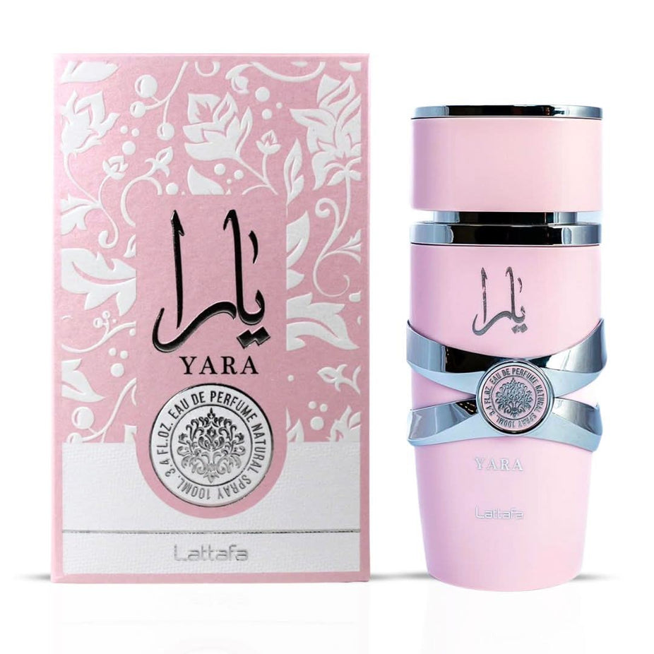 Lattafa Yara & Angham Eau de Parfum spray bundle, 100ml each, featuring elegant bottles and stylish packaging.