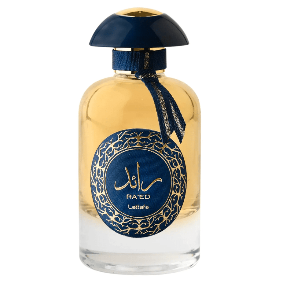 Lattafa Ra'ed Gold Luxe Eau De Parfum 100ML bottle with gold accents, elegant design, and clear label visible in the image.