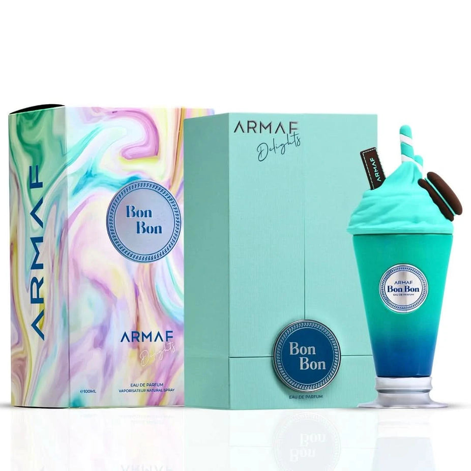 Armaf Delights Bon Bon Eau de Parfum Spray 100ml bottle with elegant packaging and floral fragrance details.