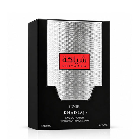 Khadlaj Shiyaaka Silver Eau de Parfum Spray 100ml bottle on a plain background