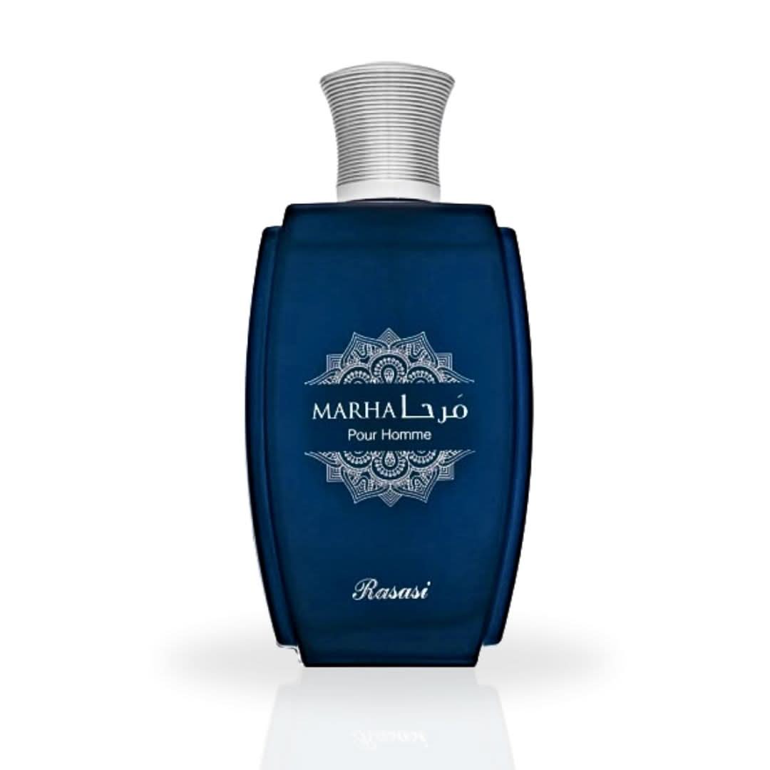 Rasasi Marha Pour Homme EDP spray 100ML, aromatic warm floral scent with masculine, long-lasting fragrance.