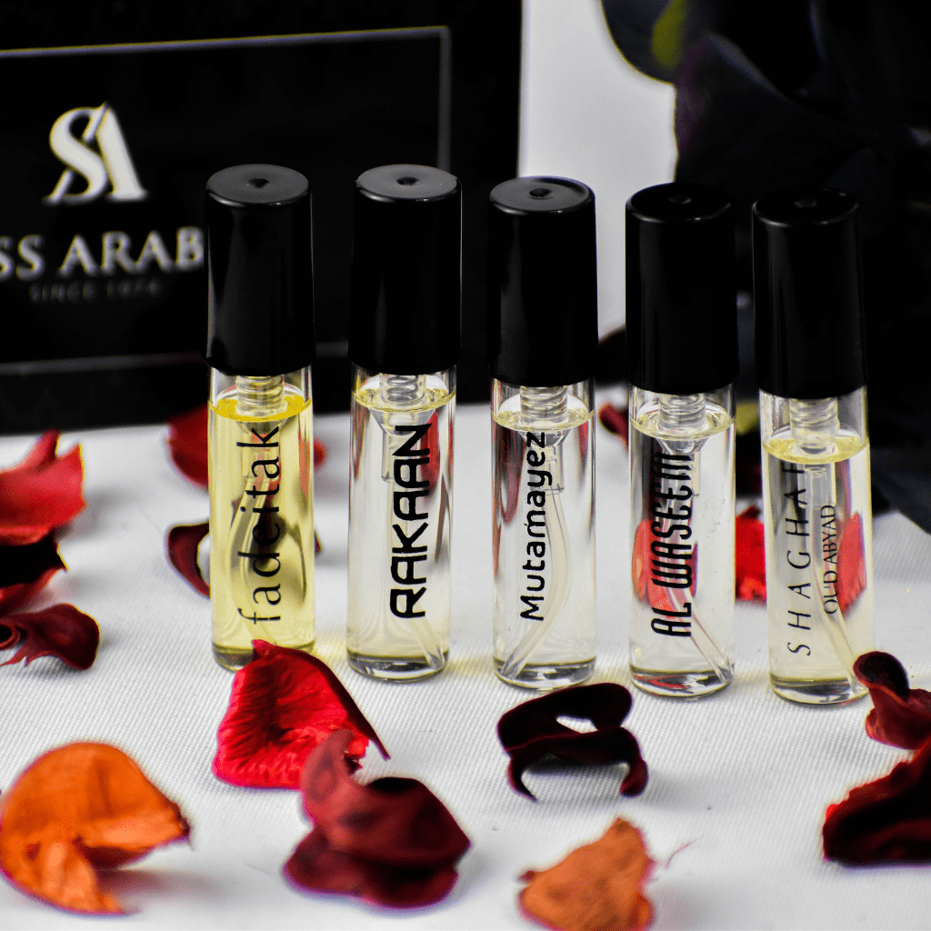 5 SA Sample Packet - Fadeitak, Rakaan, Mutamayez, Al Waseem, Shaghaf Oud Abyad - Intense oud
