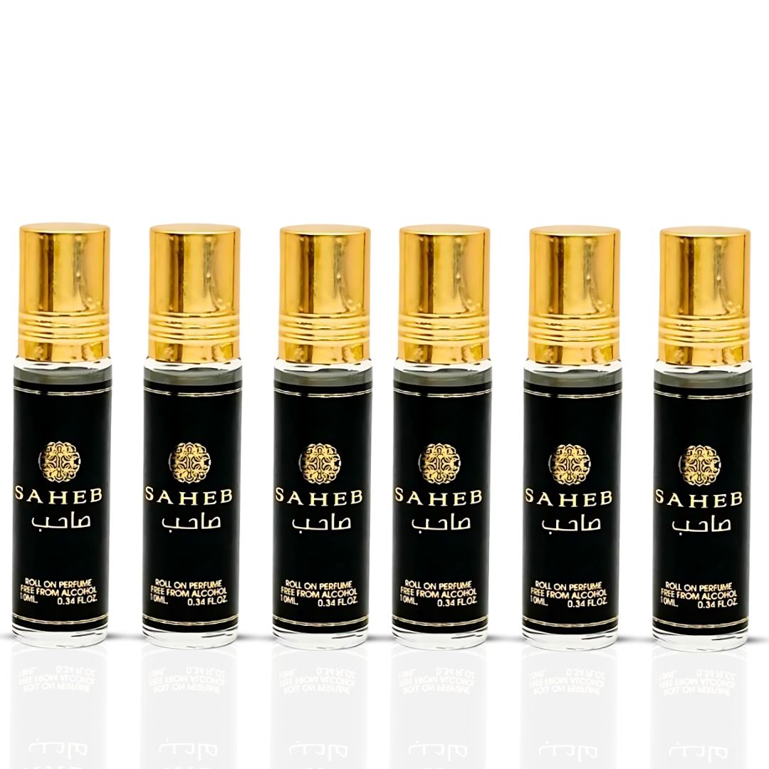 6PCS Saheb Roll-On Perfume Oil - CPO 10ML (0.34OZ) by Ard Al Zaafaran | Long Lasting, Miniature Perfume Oil For Men & Women. (Pack Of 6) - Intense Oud
