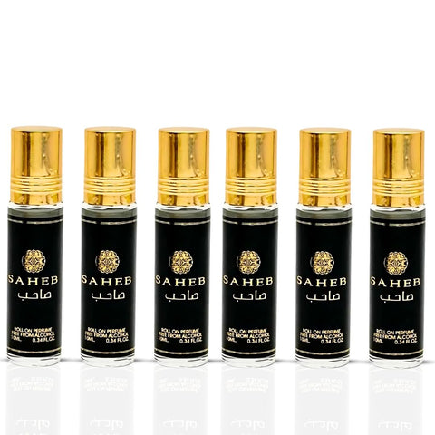 6PCS Saheb Roll-On Perfume Oil - CPO 10ML (0.34OZ) by Ard Al Zaafaran | Long Lasting, Miniature Perfume Oil For Men & Women. (Pack Of 6) - Intense Oud