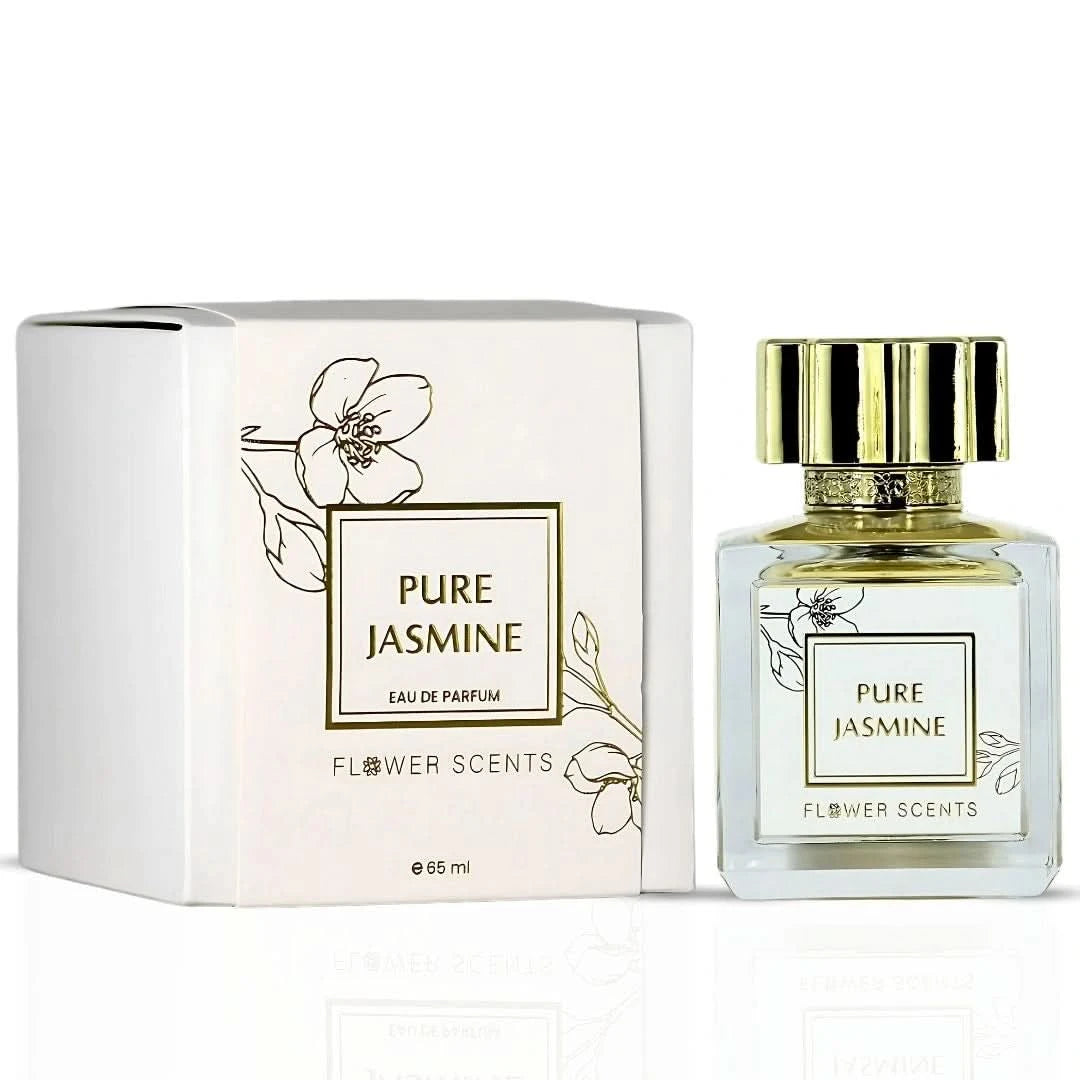 Bundle of two Flower Scents Pure Jasmine and Tuberose Bloom Eau de Parfum sprays, 65ml each, featuring floral fragrance bottles.