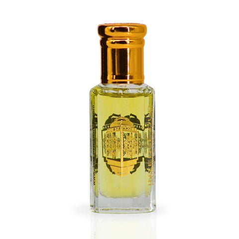 Intense Oud Casual Hangout Perfume Oil 12ml in a clear glass bottle with black gift box, showcasing the loose oil product.