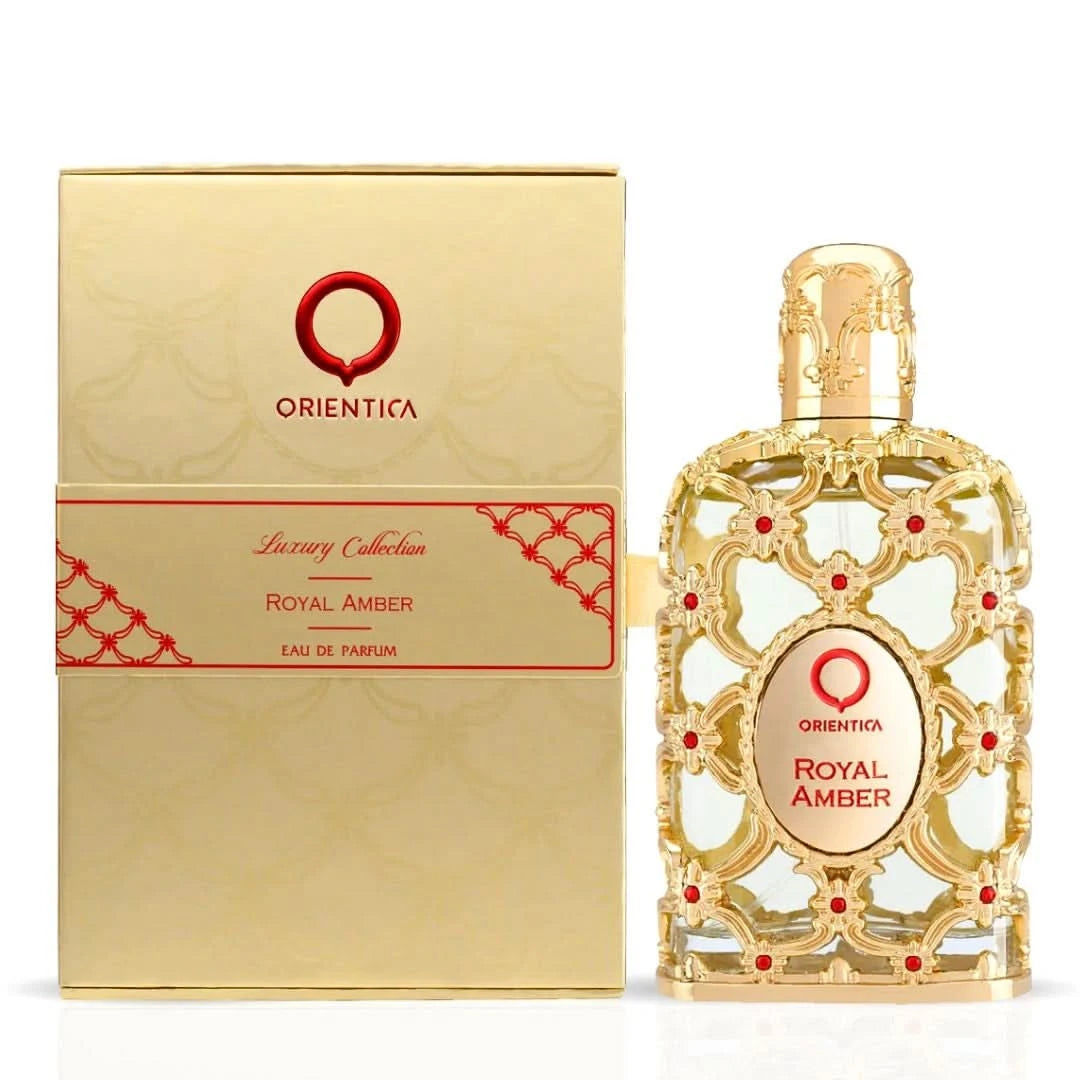 Orientica Royal Amber & Velvet Gold Eau de Parfum spray bottles, 80ml, showcasing luxurious amber and velvet fragrance packaging