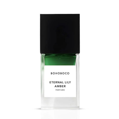 Bohoboco Eternal Lily Amber Eau de Parfum spray bottle, 50ml, with elegant floral and amber perfume design.