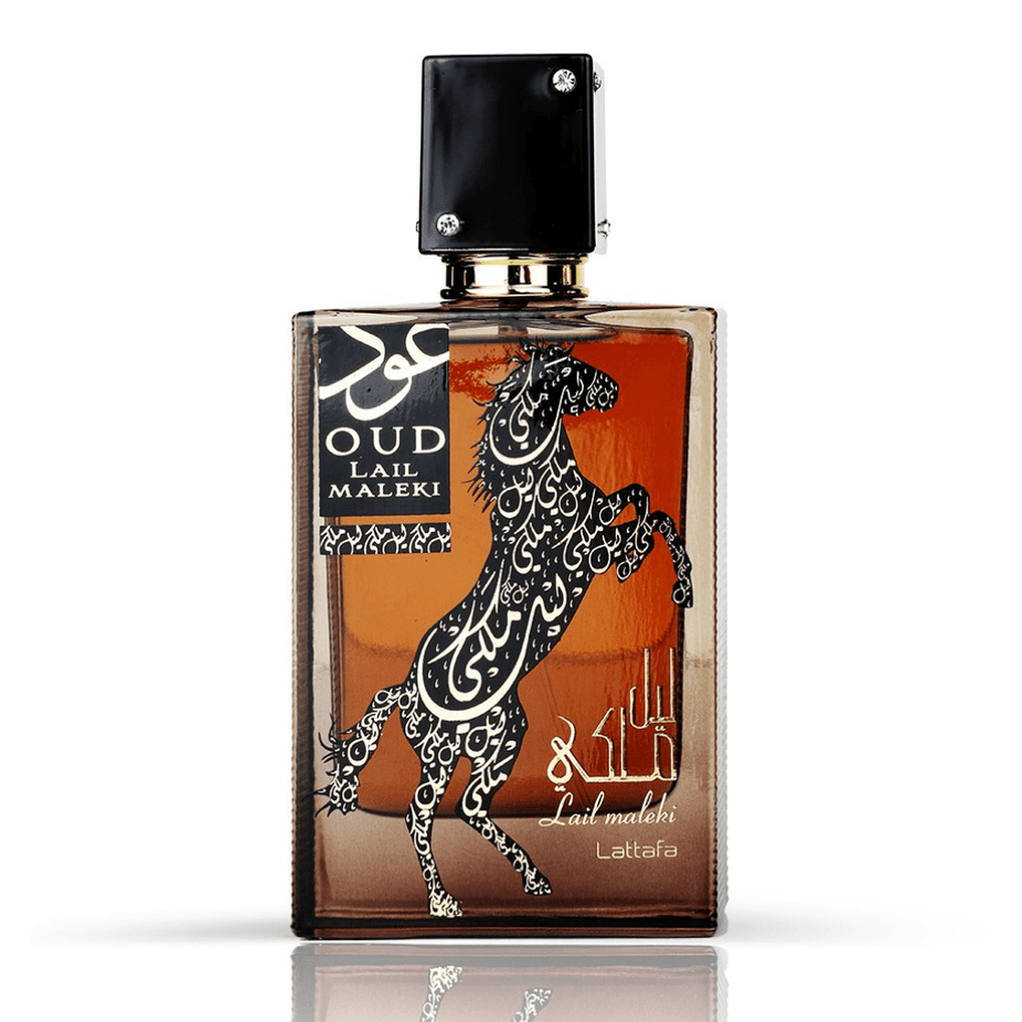 Lattafa Oud Lail Maleki Eau de Parfum spray 100ml with elegant bottle, rich floral and oud fragrance for women.