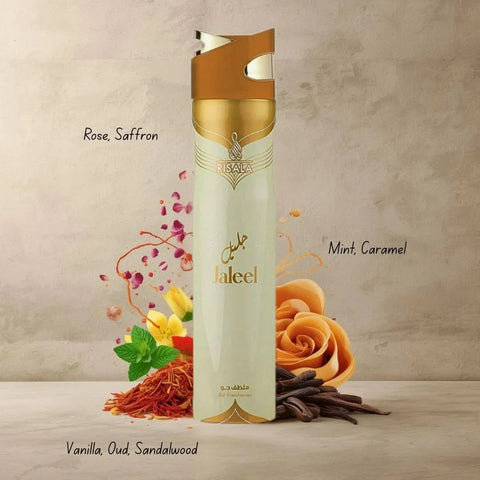 RISALA Jaleel Air Freshener 300ml bottle with spray nozzle, designed to freshen indoor spaces with a pleasant scent.