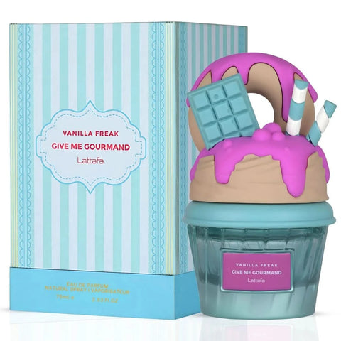 Lattafa fragrance bundle with Vanilla Freak, Choco Overdose, and Whipped Pleasure Eau de Parfum sprays, 75ml bottles.