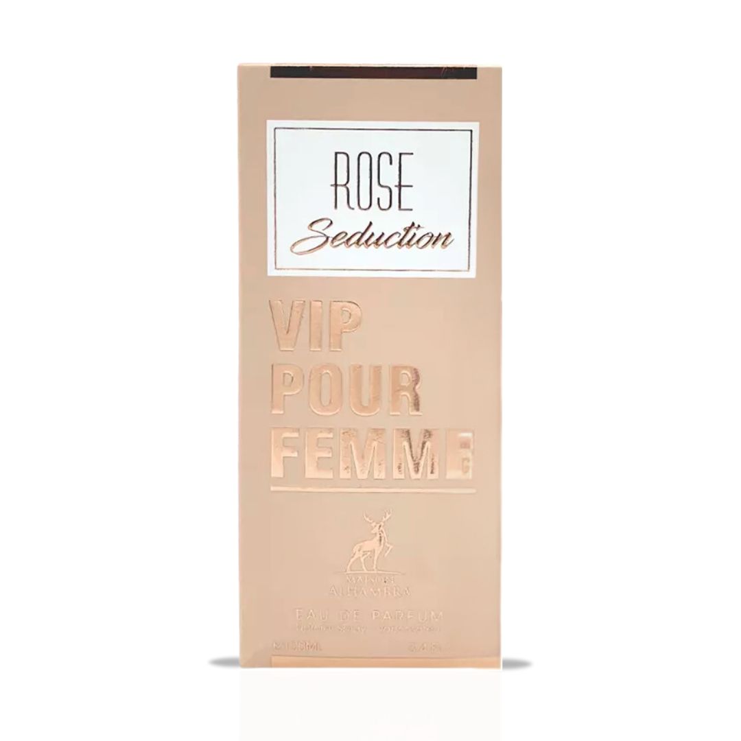 Rose Seduction VIP Pour Femme Eau De Parfum Spray 100ML (3.4 OZ) By Maison Alhambra | A Sparkling Blend Of Floral Elegance With A Warm, Musky & Woody Finish. - Intense Oud