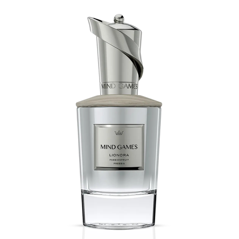 Lionora Extrait de Parfum 100ml by Mind Games, elegant glass bottle of EDP perfume with gold accents and a sophisticated design.