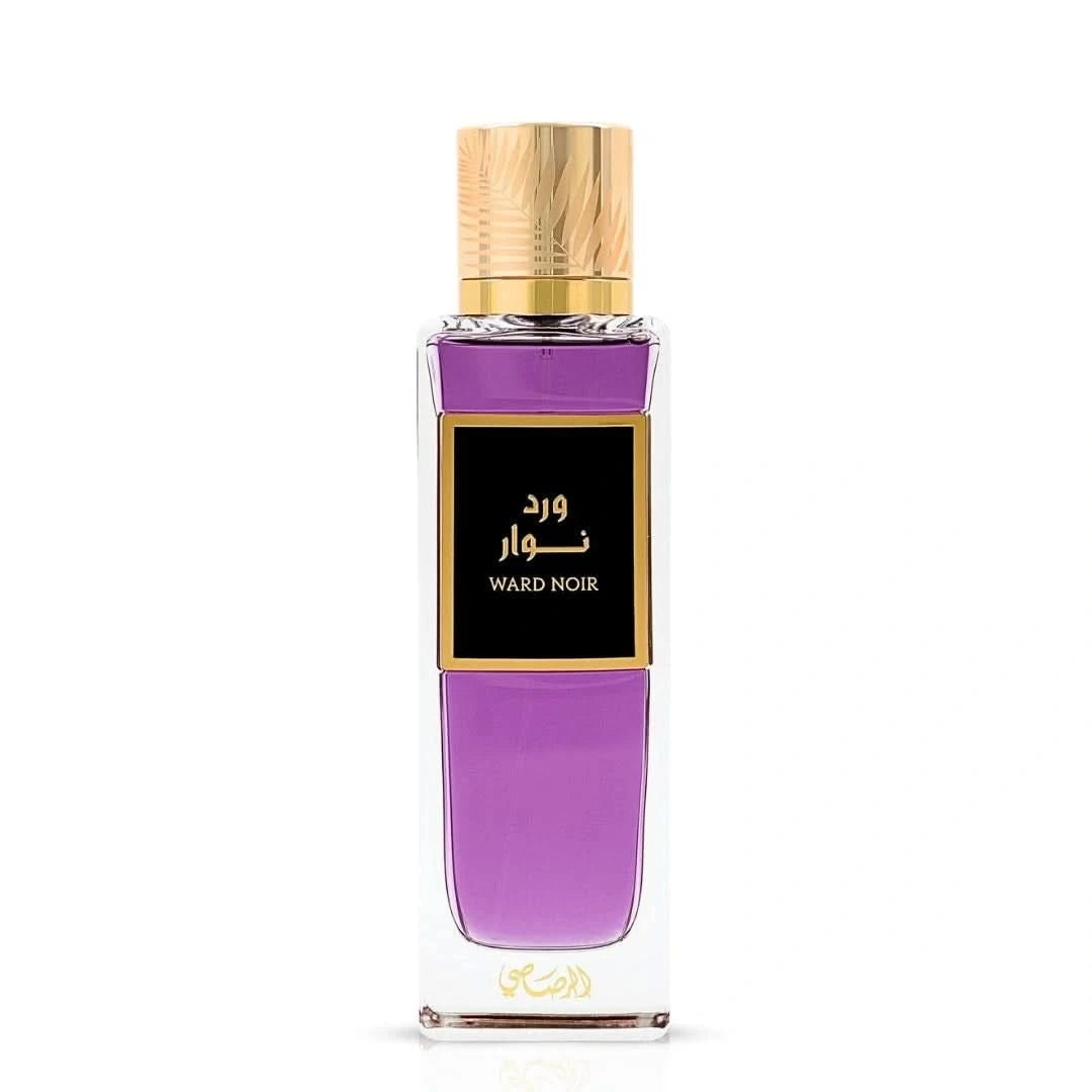 Rasasi Ward Noir Eau de Parfum spray bottle, 200ml, featuring sleek black design and elegant branding.