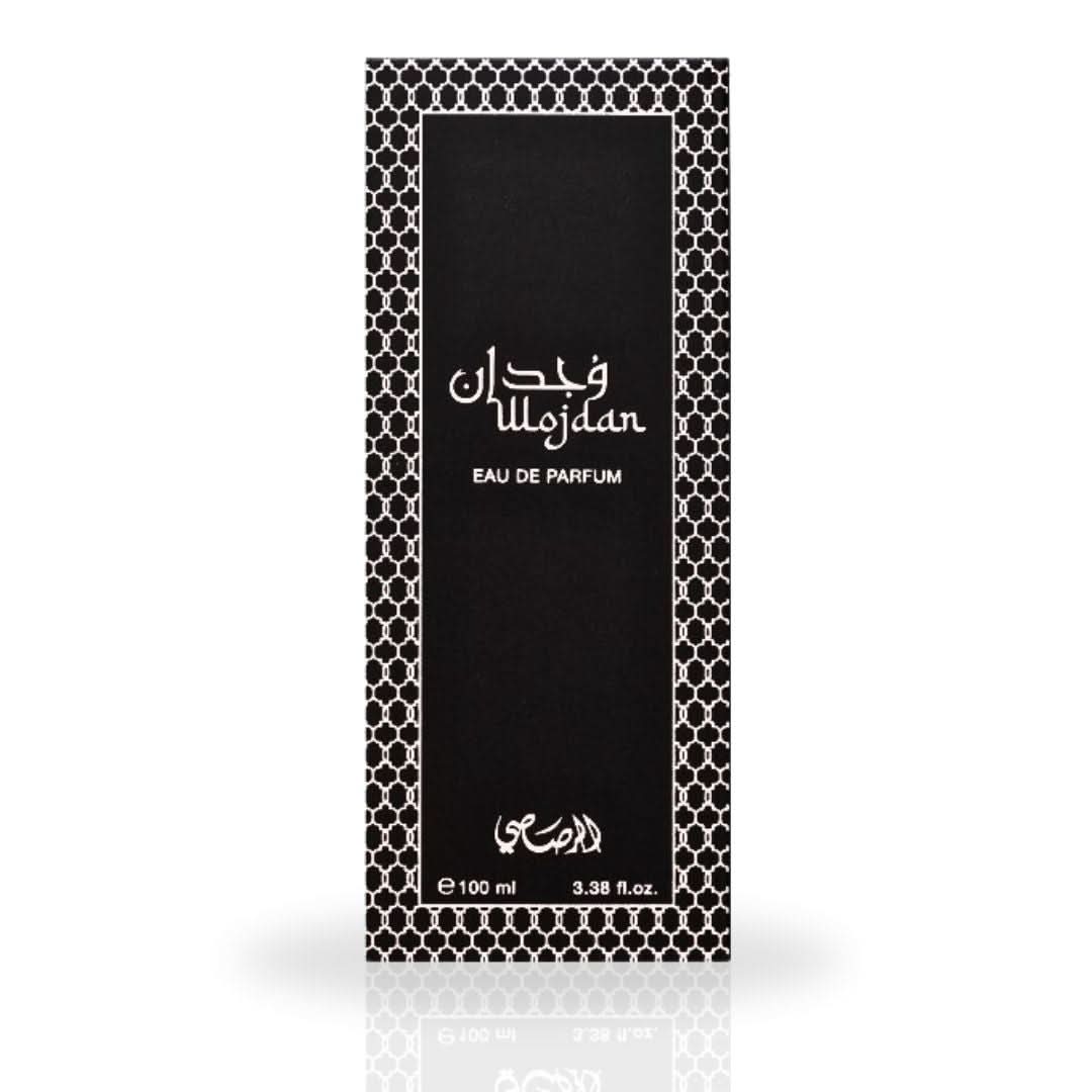 Rasasi Wojdan EDP Spray 100ML with warm spicy, floral, woody, and exotic unisex scent, shown in a sleek perfume bottle.