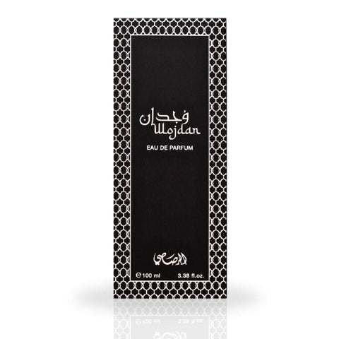 Rasasi Wojdan EDP Spray 100ML with warm spicy, floral, woody, and exotic unisex scent, shown in a sleek perfume bottle.