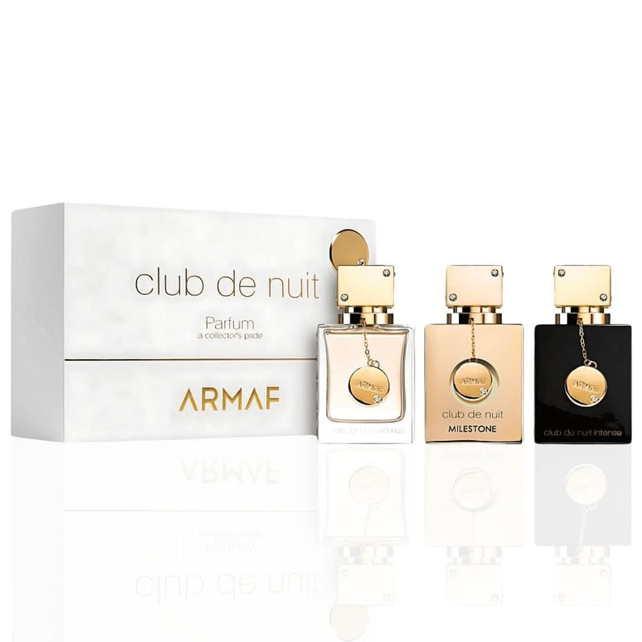 Armaf Club De Nuit Women Collector's Pride EDP gift set with three 30ml miniature parfum sprays, luxurious collection of fragrances.