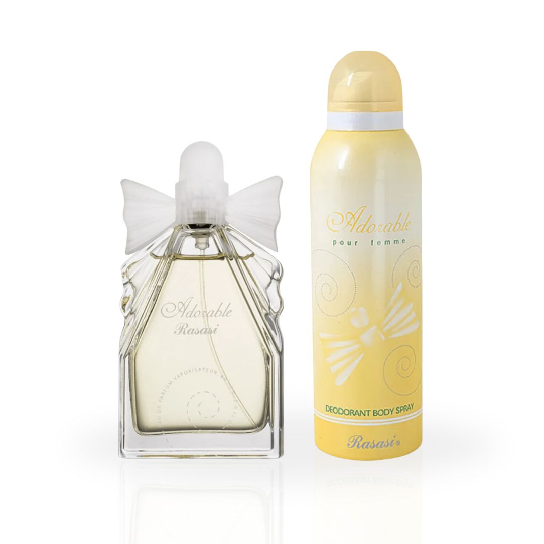 Adorable for Women EDP Spray 60ML (2.02 OZ) & Deodorant 200ML (6.76 OZ) By Rasasi | Long Lasting, Fresh & Floral Scent. (ESSENTIAL BUNDLE) - Intense Oud