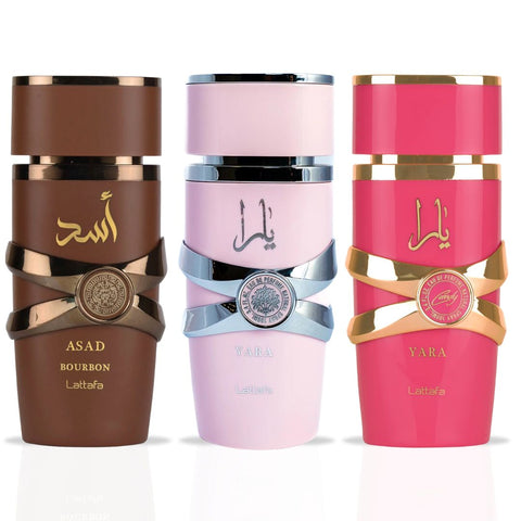 香水(女性用) lattafa Yara +asad bourbon+khamrah 100ml Yara by