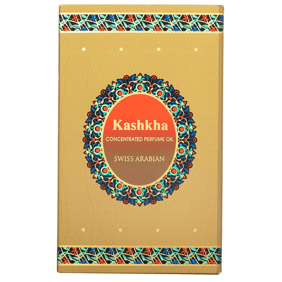 Swiss Arabian Kashkha Perfume Oil 20ml bottle, concentrated perfume oil with elegant packaging and branding.