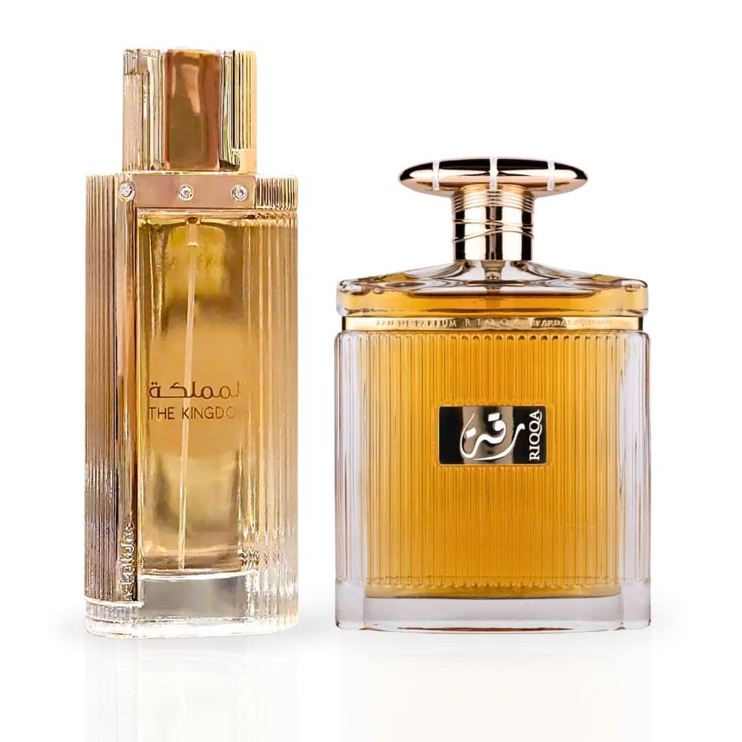 Bundle of Intense Oud The Kingdom for Women by Lattafa and Riqqa by Ard Al Zaafaran Eau de Parfum sprays, 100ml each.