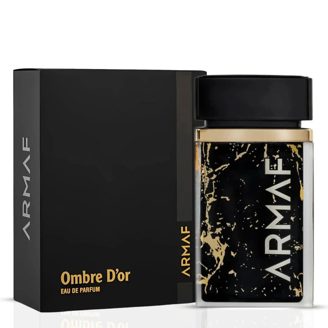 Bundle of Armaf Ombre D’or & Perle D’or Eau de Parfum sprays, 75ml each, featuring elegant perfume bottles with gold accents.