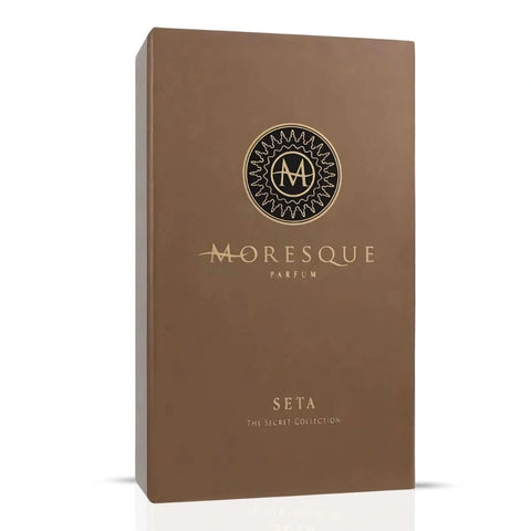 Moresque Seta Parfum Eau de Parfum spray bottle, 75ml, elegant design, showcasing the luxury fragrance container.