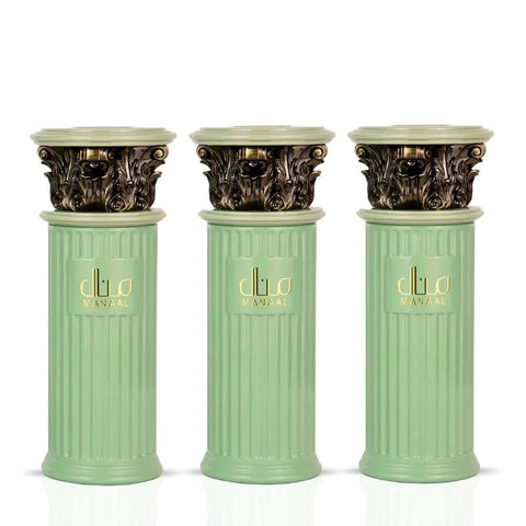 Three bottles of Ard Al Zaafaran Manaal Eau de Parfum Spray 100ml in a bundle, showing elegant perfume bottles with floral and citrus notes.