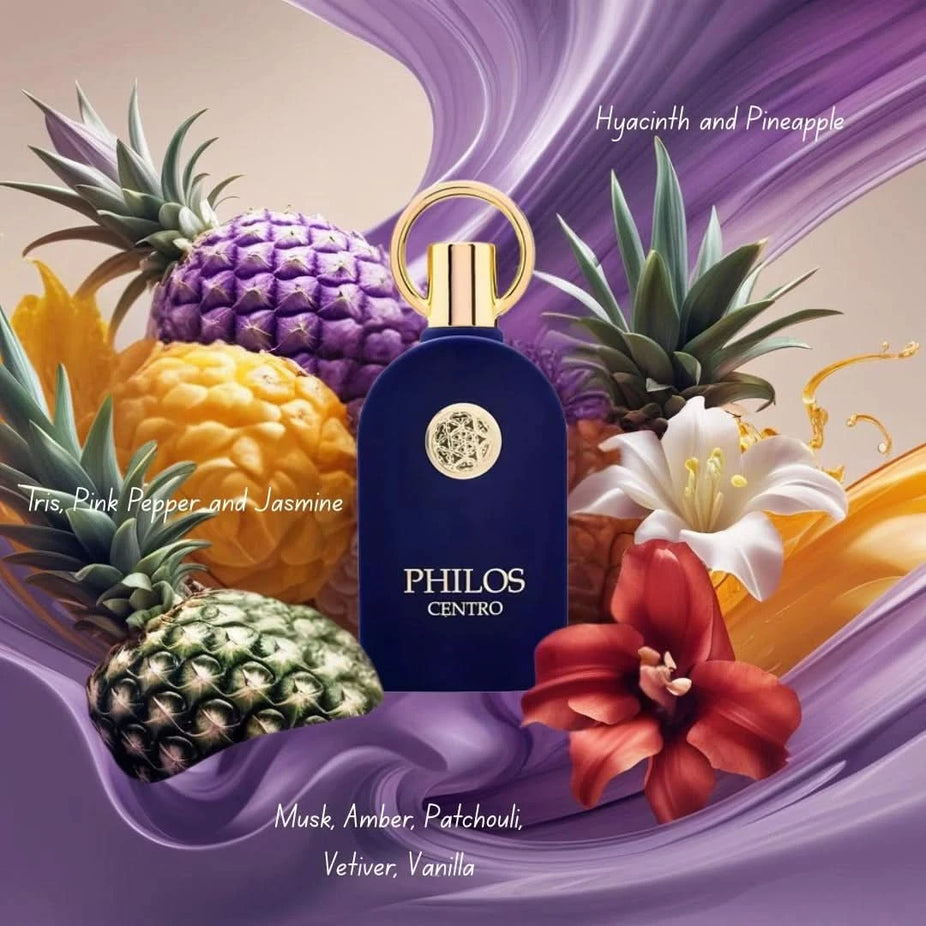 Maison Alhambra Philos perfume bundle featuring Philos Centro, Messenger, Opus Noir, Rosso, and Shine Eau de Parfum sprays in 100ml bottles.