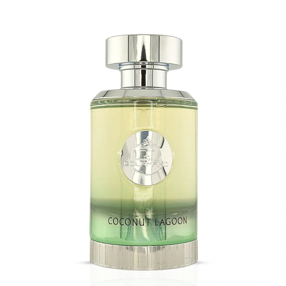 Paris Corner Coconut Lagoon Eau de Parfum spray 100ml bottle with tropical coconut and floral notes, elegant design.