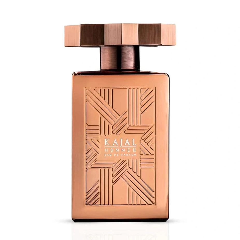Kajal Homme II Eau de Parfum Spray 100ml bottle with sleek black design, showcasing the Kajal brand and product label.