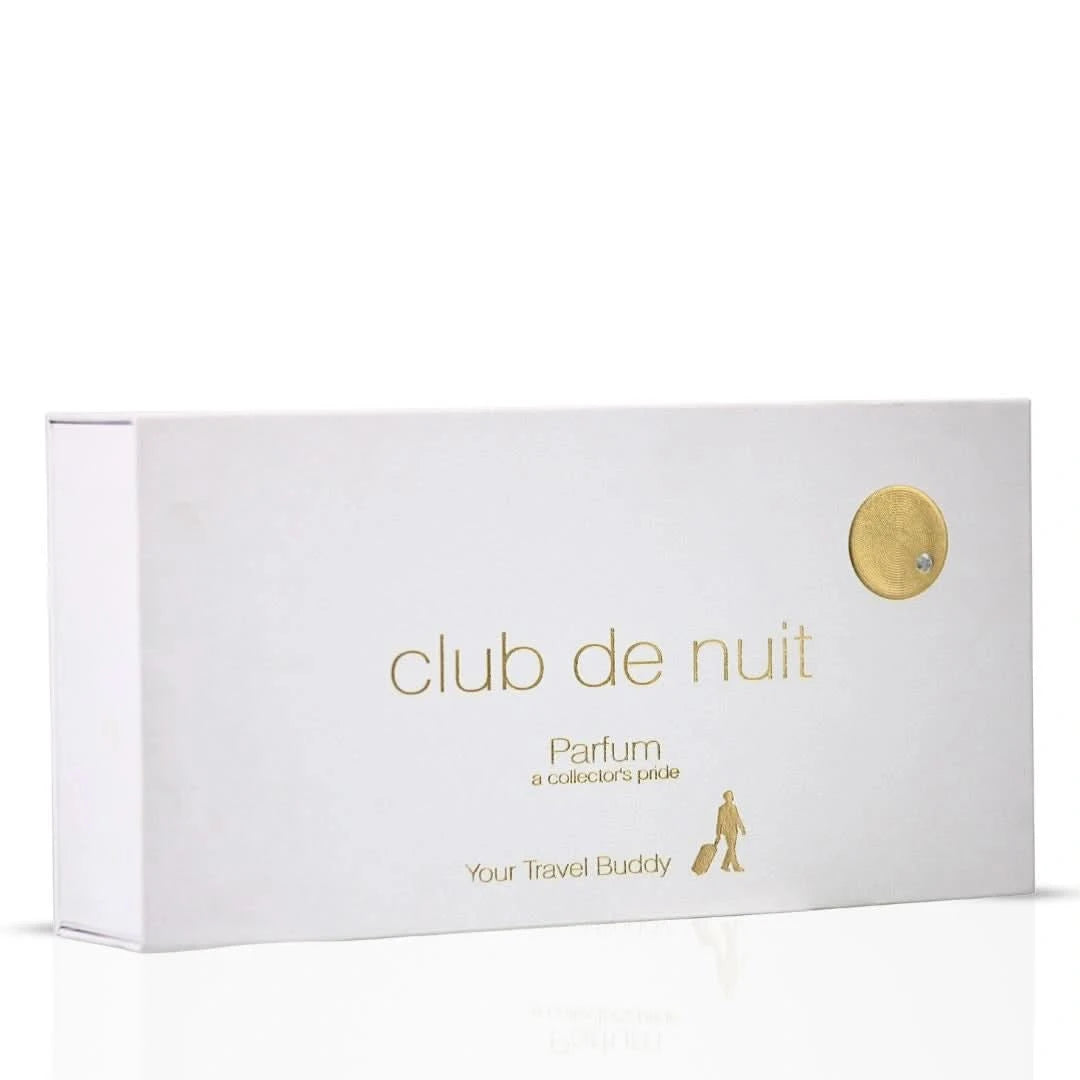 Armaf Club De Nuit Woman perfume travel set with two 12ml spray bottles in a sleek travel-friendly package.