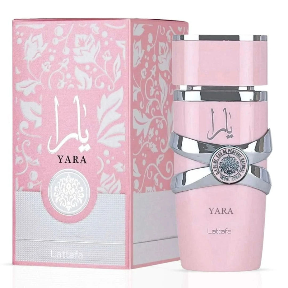 Lattafa Yara and Yara Elixir 100ml, and Asdaaf Raneen 80ml Eau De Parfum Spray bundle, featuring elegant perfume bottles.