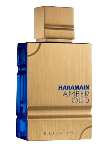 Al Haramain Amber Oud Bleu Edition Eau De Parfum bottle, 60ml, featuring a sleek design and amber-tinged fragrance.