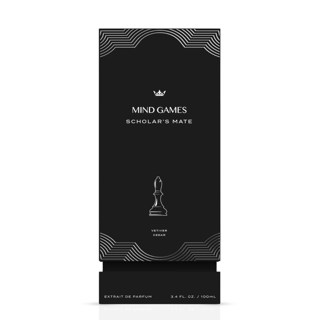 Mind Games Scholar’s Mate Extrait de Parfum 100ml EDP bottle with elegant design on a white background
