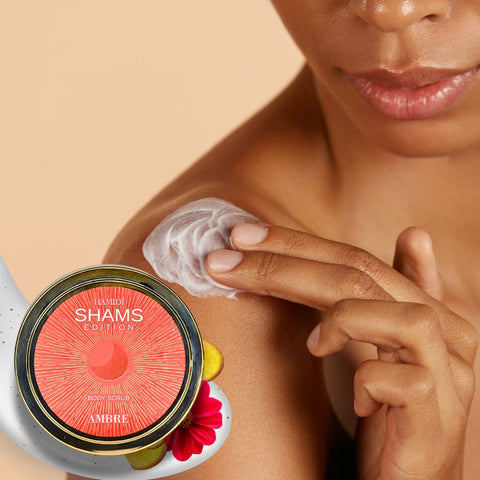 Hamidi Shams Edition Ambre Body Scrub 250ML (8.5 OZ) By Hamidi | Gently Exfoliates for Soft & Smooth Skin, Naturally Derived Ingredients. - Intense Oud
