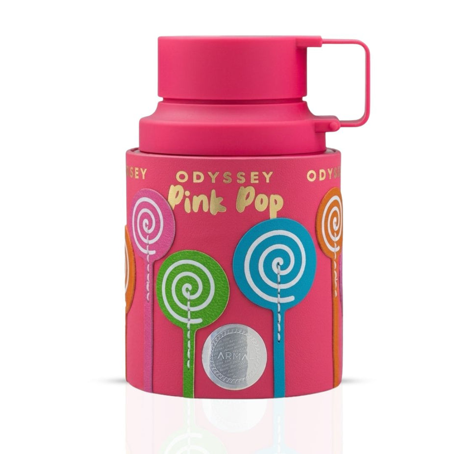 Odyssey Pink Pop Eau de Parfum spray by Armaf, 100ml bottle with pink and gold packaging, elegant fragrance display