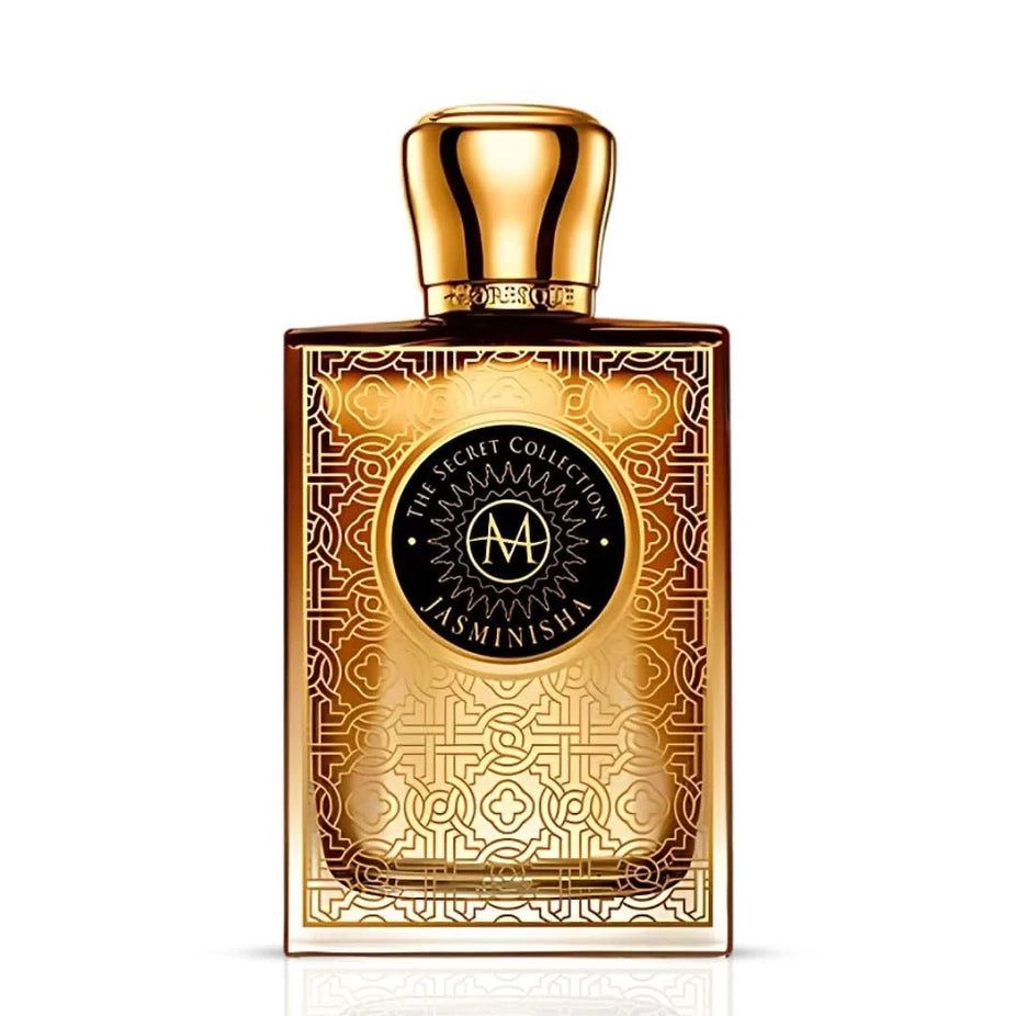 Moresque Jasminisha Eau de Parfum spray 75ml bottle, elegant design with floral and jasmine notes visible on the packaging