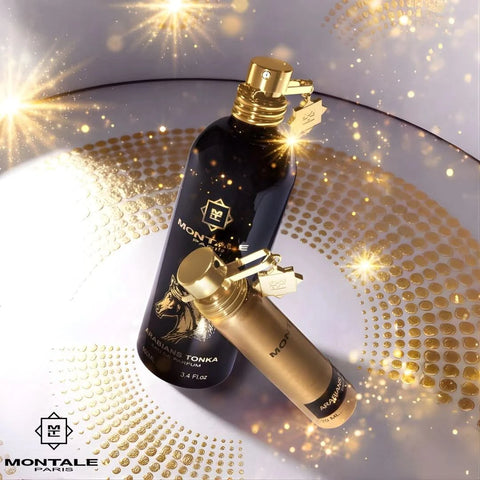 Montale Arabians Tonka Eau de Parfum gift set with 100ml and 20ml spray bottles, featuring luxurious fragrance bottles.