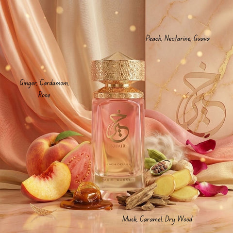 Khair Peach Delulu & Khair Fusion Eau de Parfum Sprays 100ml (3.4 oz) by Paris Corner (Bundle)