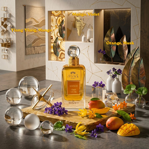 The Mango Burst Collection featuring Odyssey Go Mango, Bubbliz Mango Pop, Yara Tous, Mango Musk, and Aura Manga Splash perfumes.