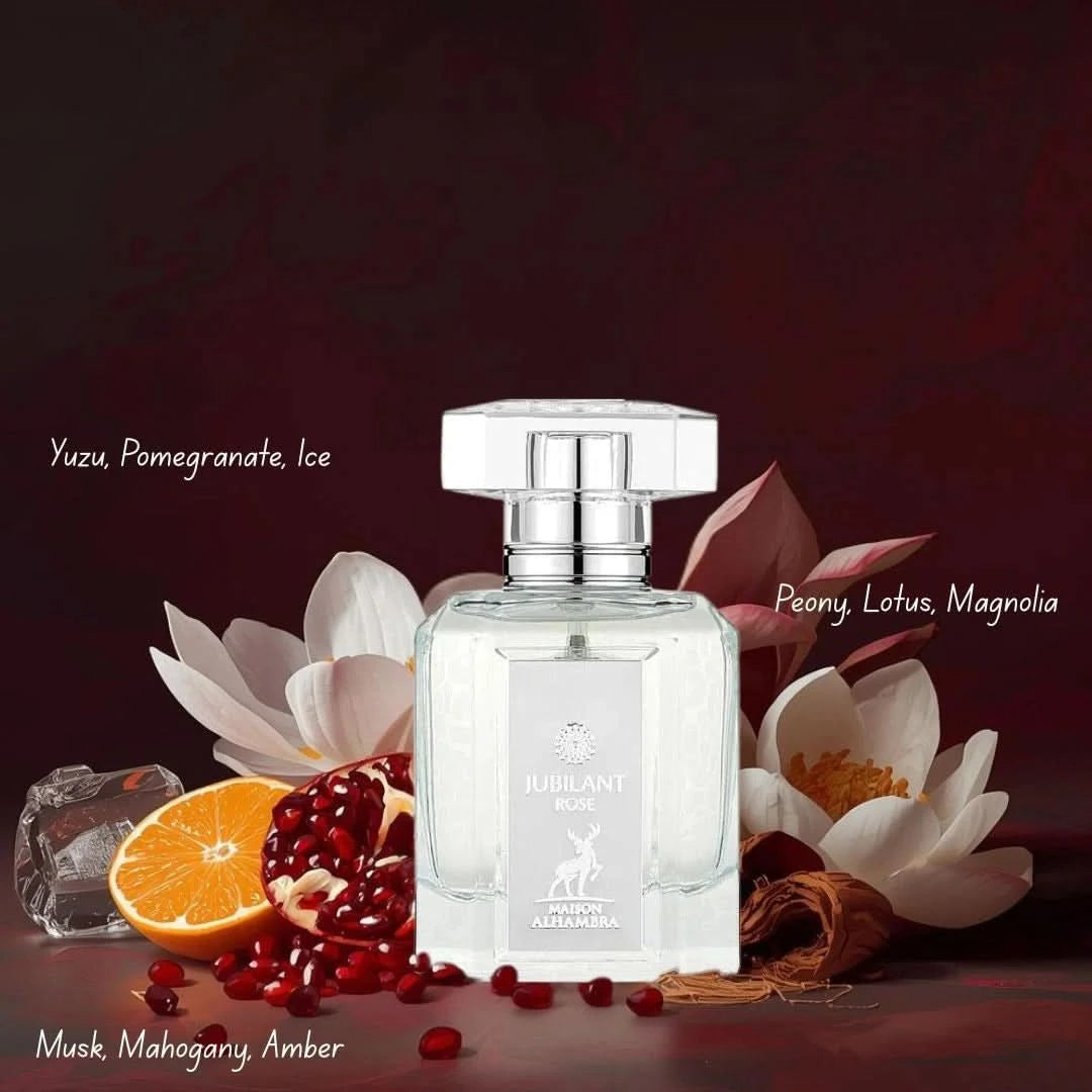 Maison Alhambra Jubilant Rose & Florenza Eau de Parfum Spray bundle with two 100ml bottles, featuring floral and rose fragrance designs.